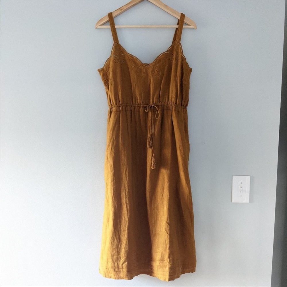J.Crew Linen Drawstring Embroidered Dress - Picture 3 of 10
